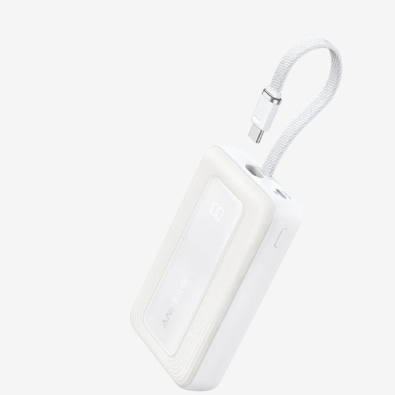 Anker Power Bank (20K, 30W, Built-In USB-C Cable) White