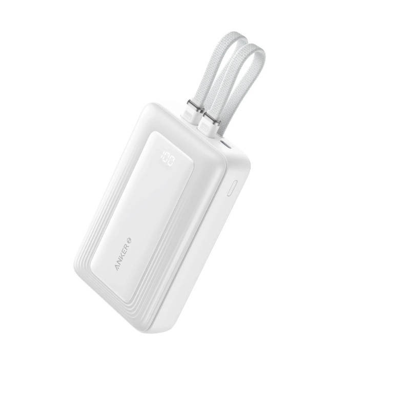 Anker Power Bank (20K,30W, Built-In USB-C+Lightning Cable) White